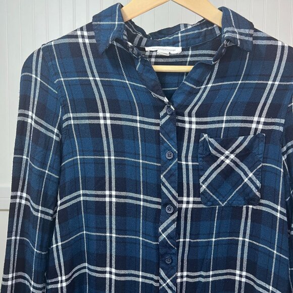 Beach Lunch Lounge Flannel Plaid Button Down Shirt Blue Cozycore Lumberjack - Picture 1 of 10